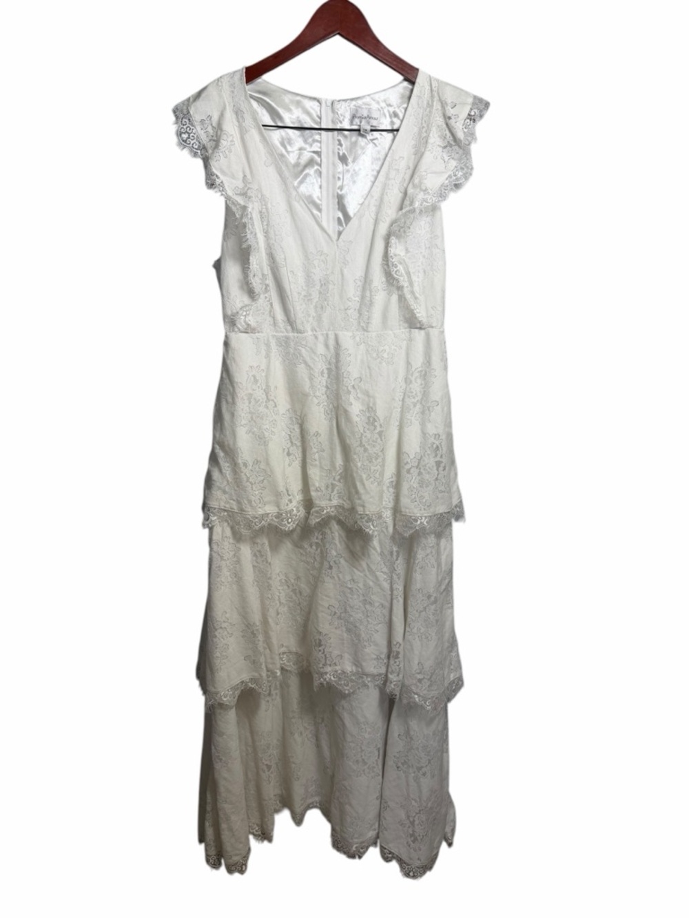 Premier White Lace Maxi Dress with Ruffle Sleeves - Picture 2 of 9